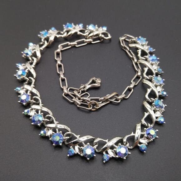Vintage Star Company Blue Aurora Borealis Choker Necklace, Silver Tone, 17 Inch - Picture 11 of 11